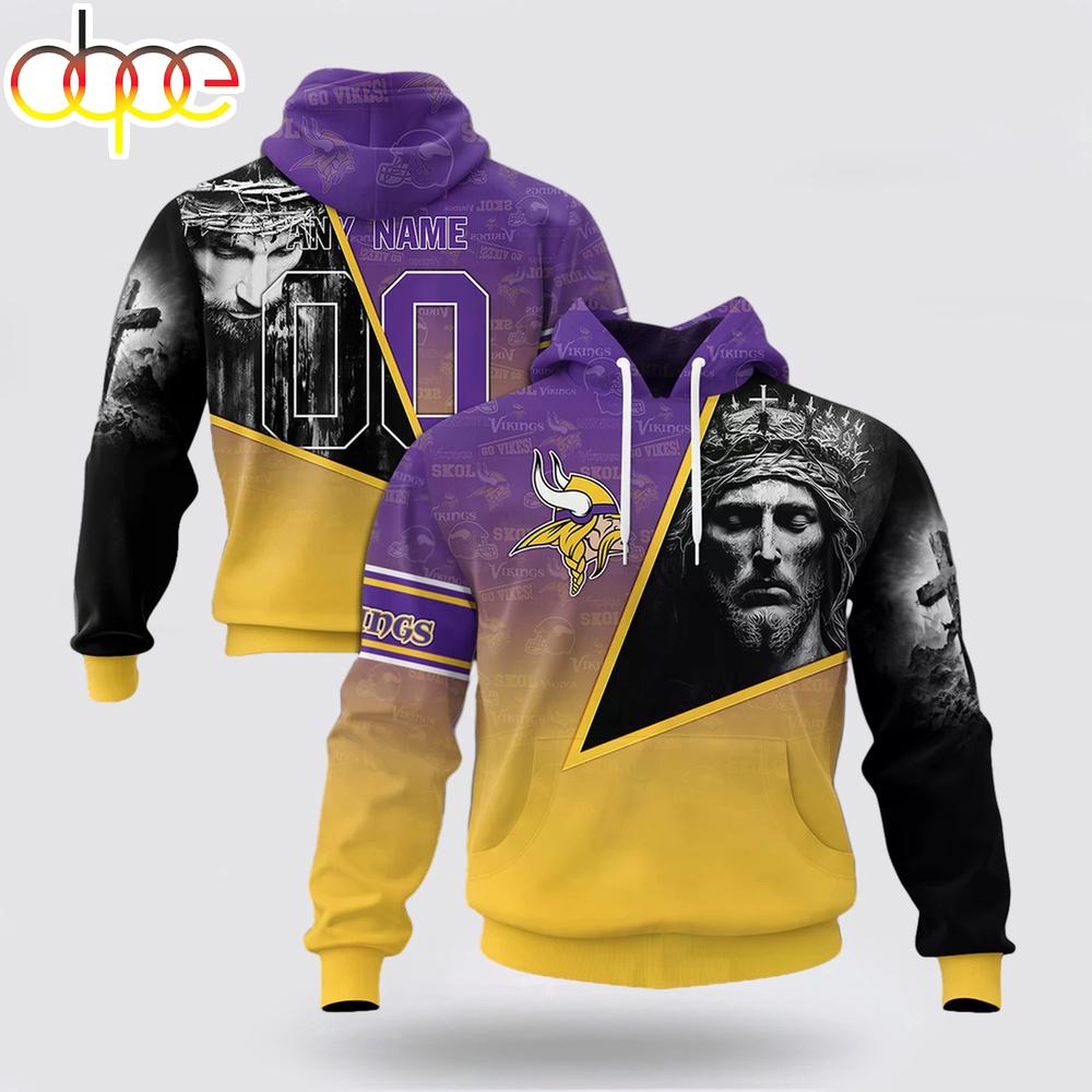 Custom Name And Number NFL Minnesota Vikings God's Blessing All Over Print Hoodie Shirt