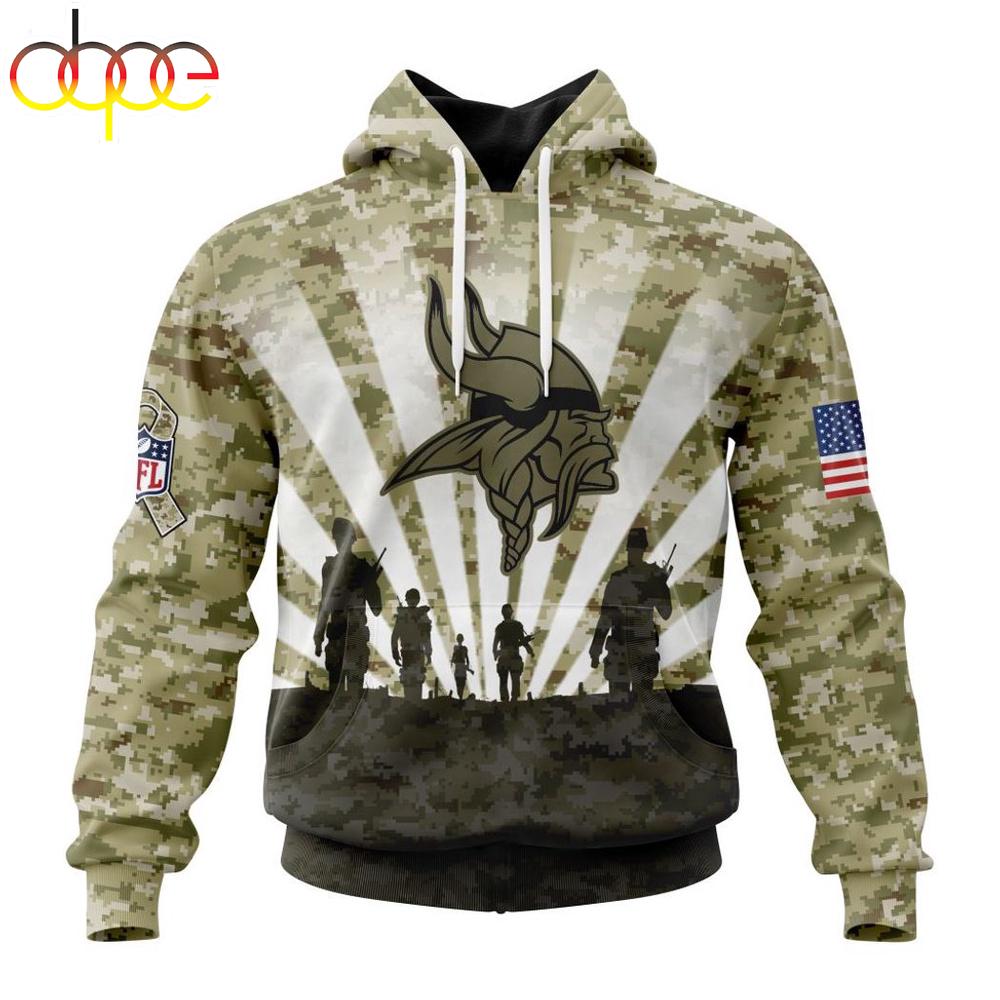 Custom Name And Number NFL Minnesota Vikings Salute To Service Honor Veterans Hoodie