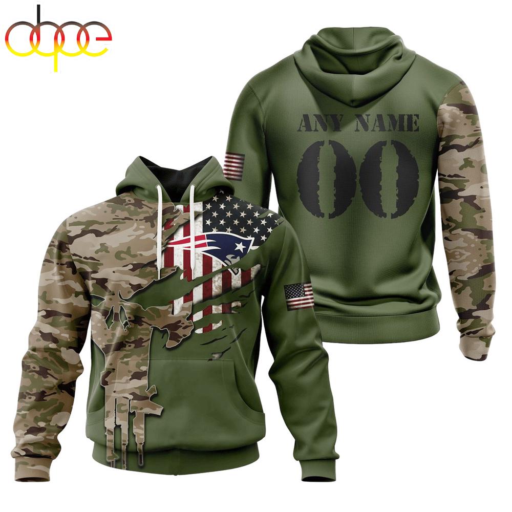 Custom Name And Number NFL New England Patriots Camo And US Flag 3D Hoodie Shirt
