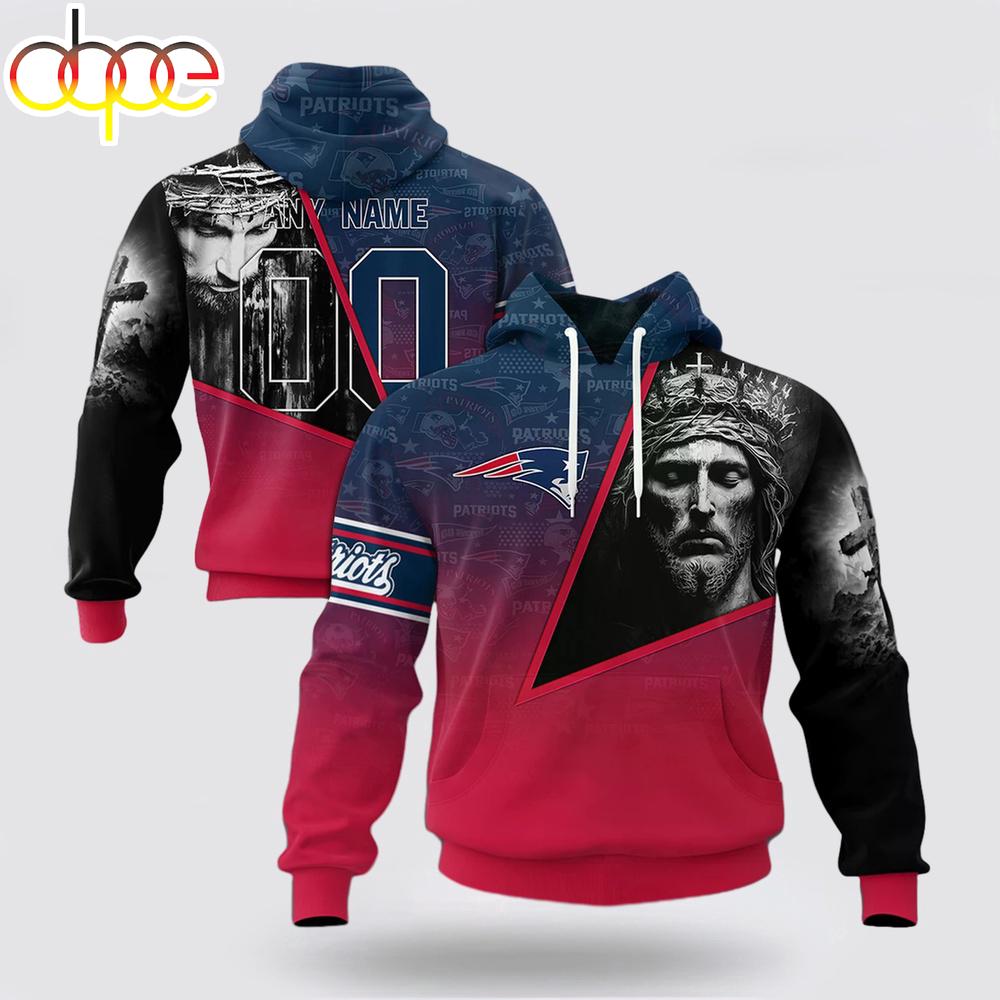 Custom Name And Number NFL New England Patriots God's Blessing All Over Print Hoodie Shirt