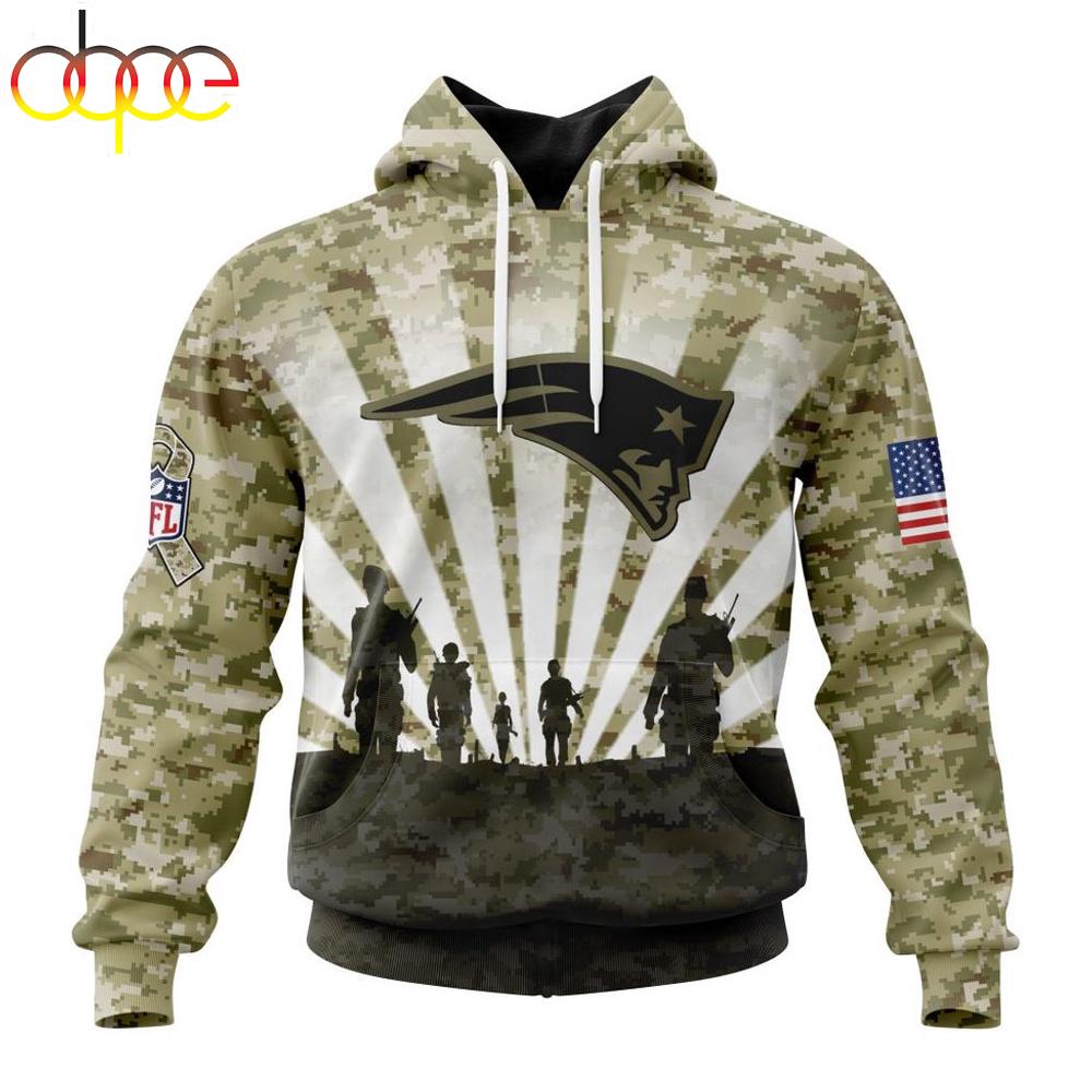 Custom Name And Number NFL New England Patriots Salute To Service Honor Veterans Hoodie