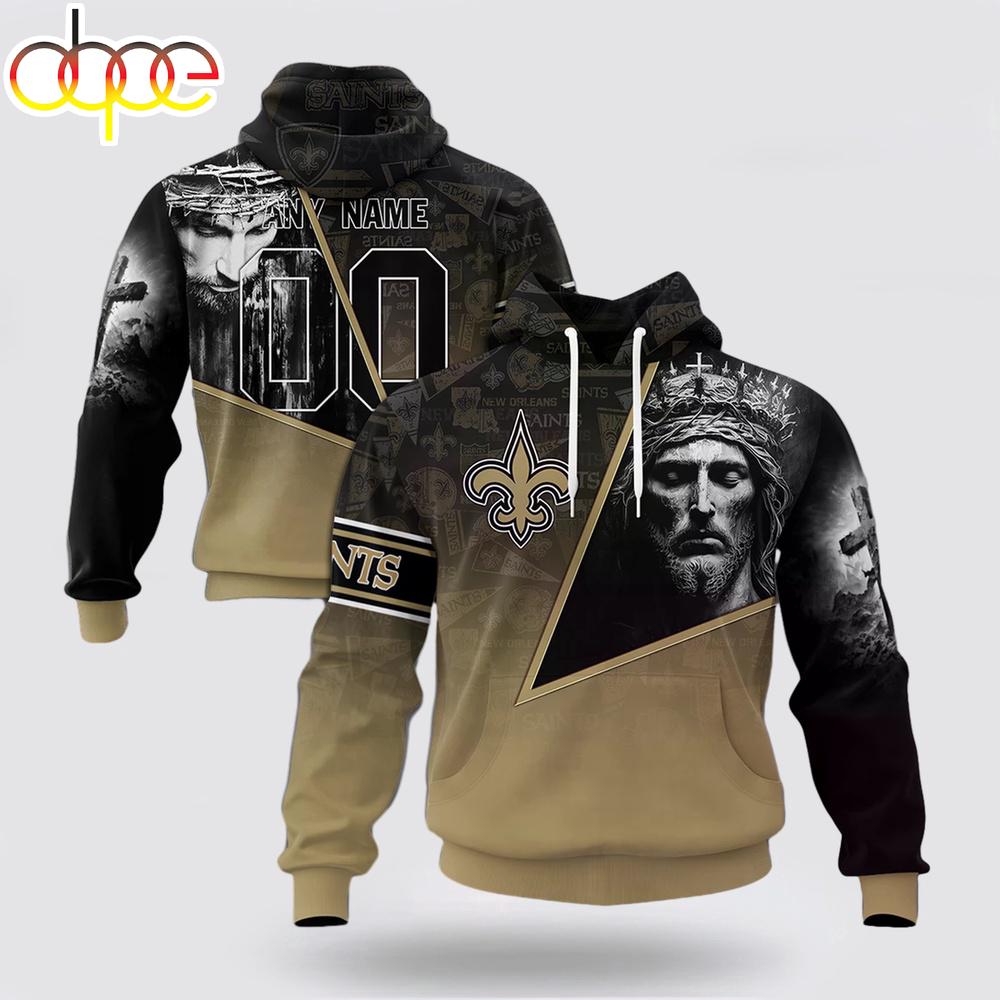 Custom Name And Number NFL New Orleans Saints God's Blessing All Over Print Hoodie Shirt