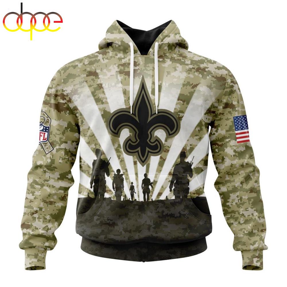 Custom Name And Number NFL New Orleans Saints Salute To Service Honor Veterans Hoodie