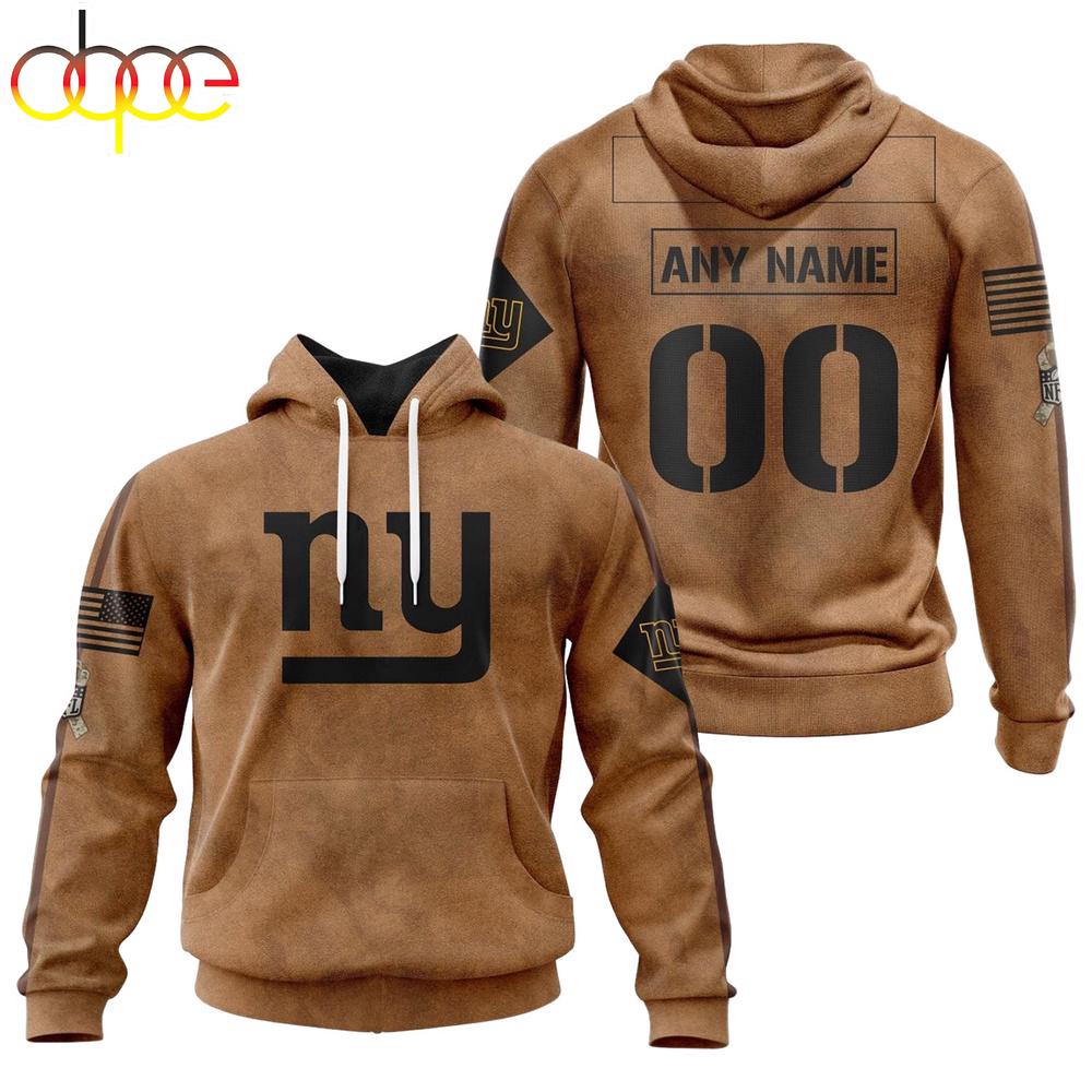 Custom Name And Number NFL New York Giants Brown All Over Print Hoodie Shirt