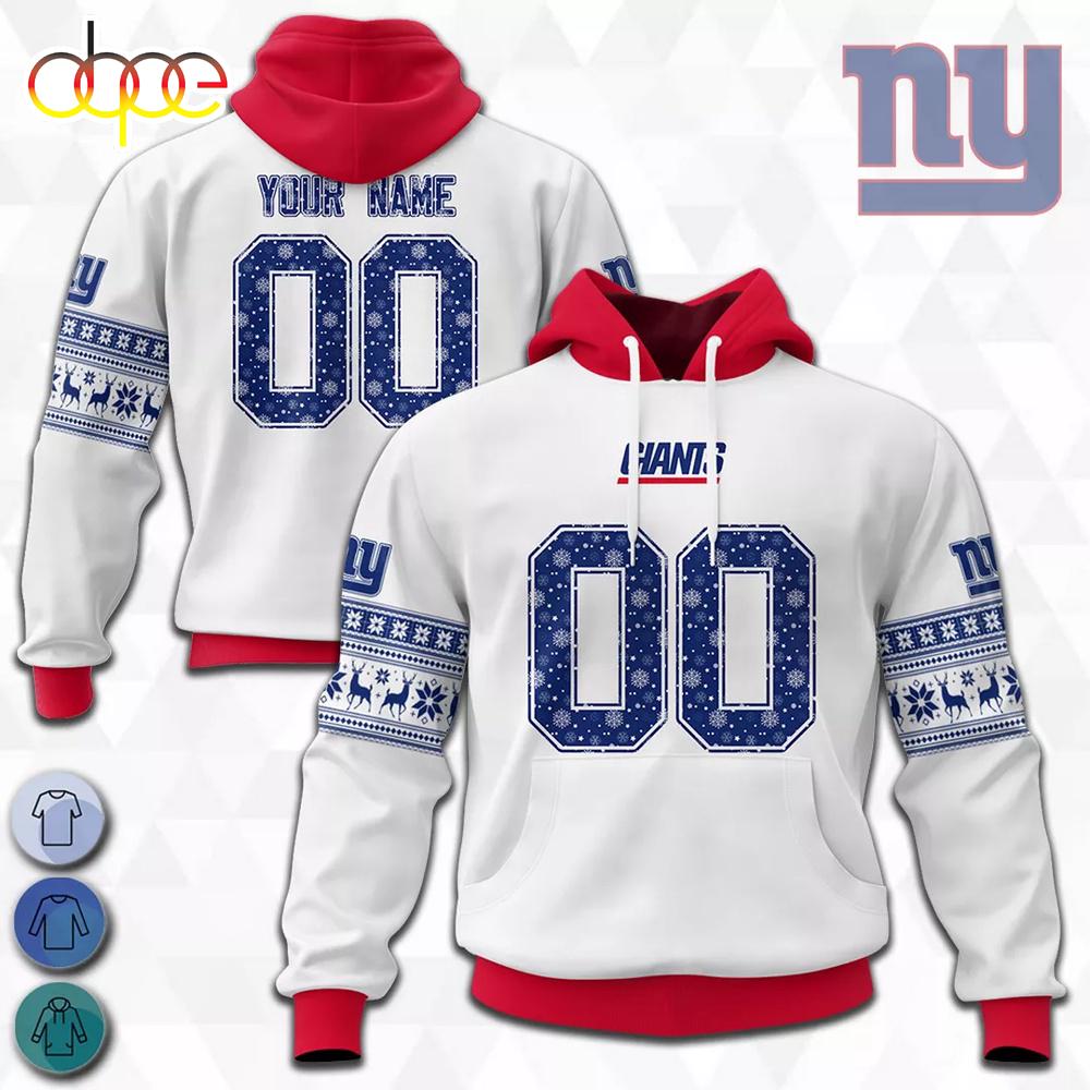 Custom Name And Number NFL New York Giants Christmas Spirit All Over Print Hoodie Shirt