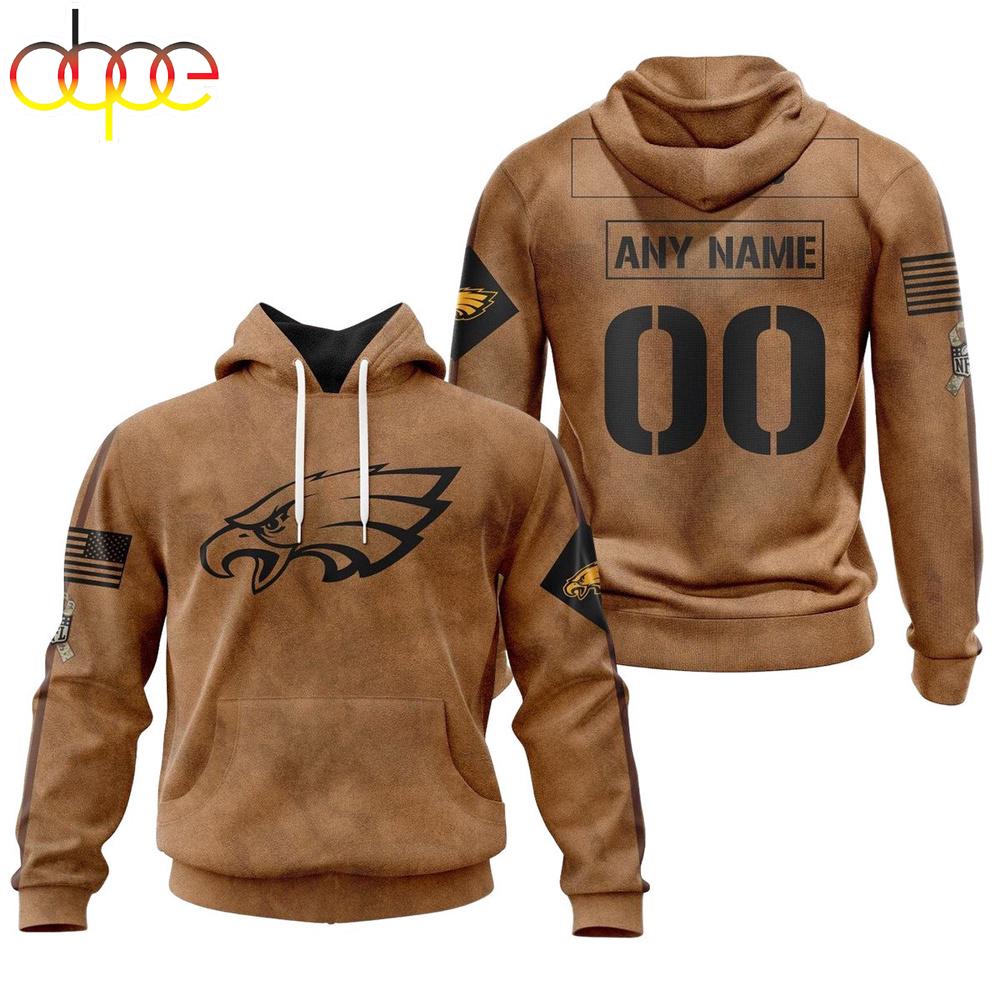 Custom Name And Number NFL Philadelphia Eagles Brown All Over Print Hoodie Shirt
