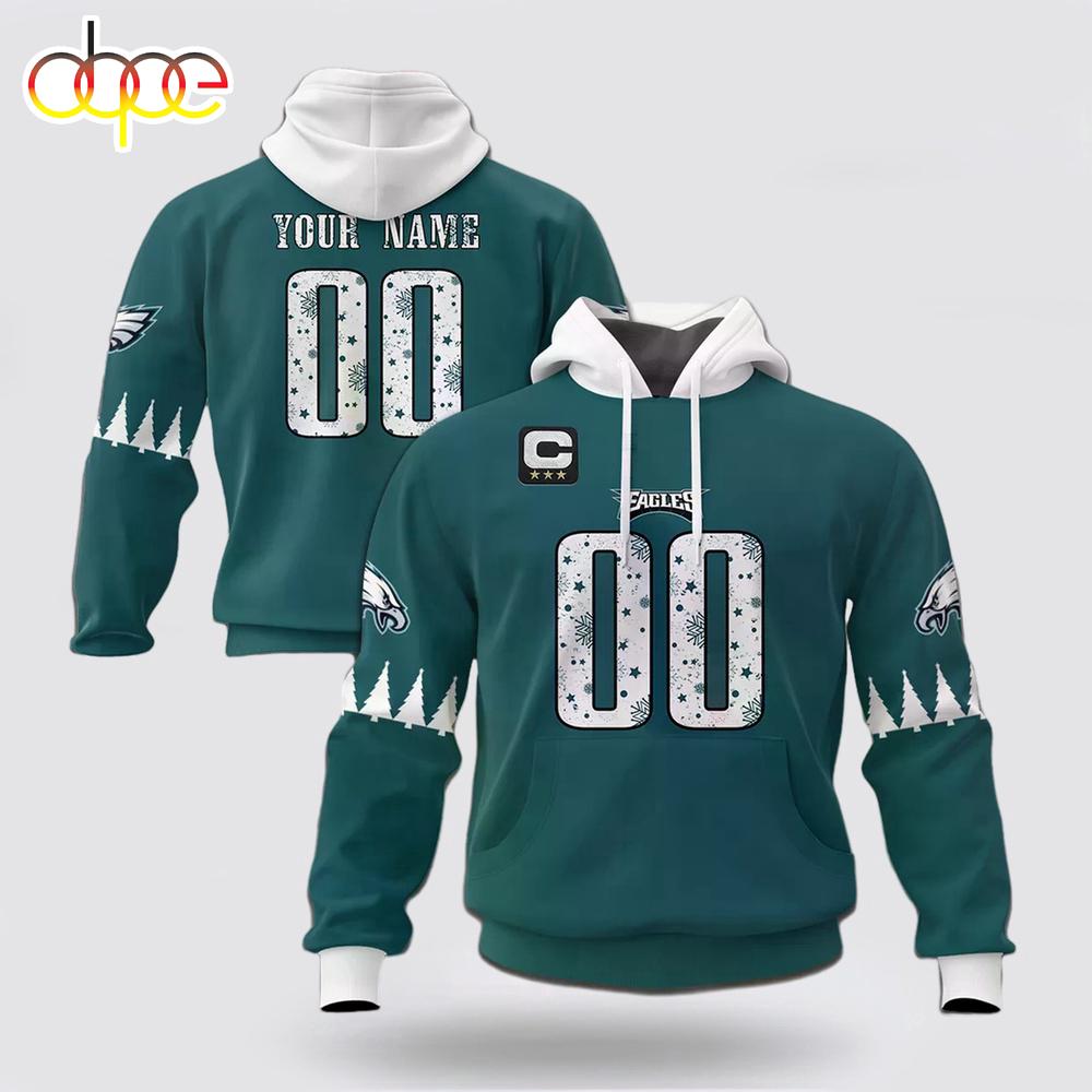 Custom Name And Number NFL Philadelphia Eagles Christmas Spirit All Over Print Hoodie Shirt