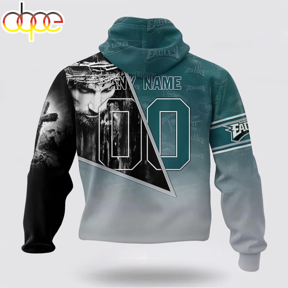 Custom Name And Number NFL Philadelphia Eagles God's Blessing All Over Print Hoodie Shirt