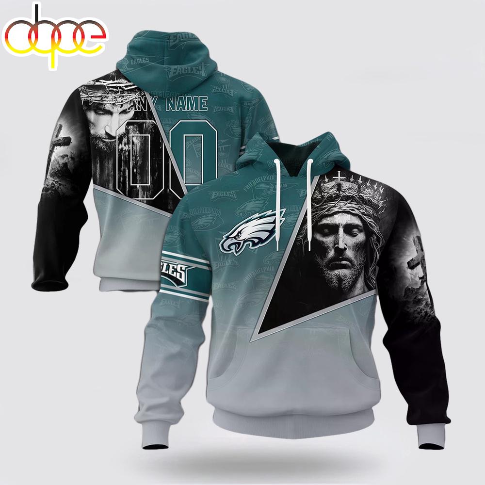Custom Name And Number NFL Philadelphia Eagles God's Blessing All Over Print Hoodie Shirt