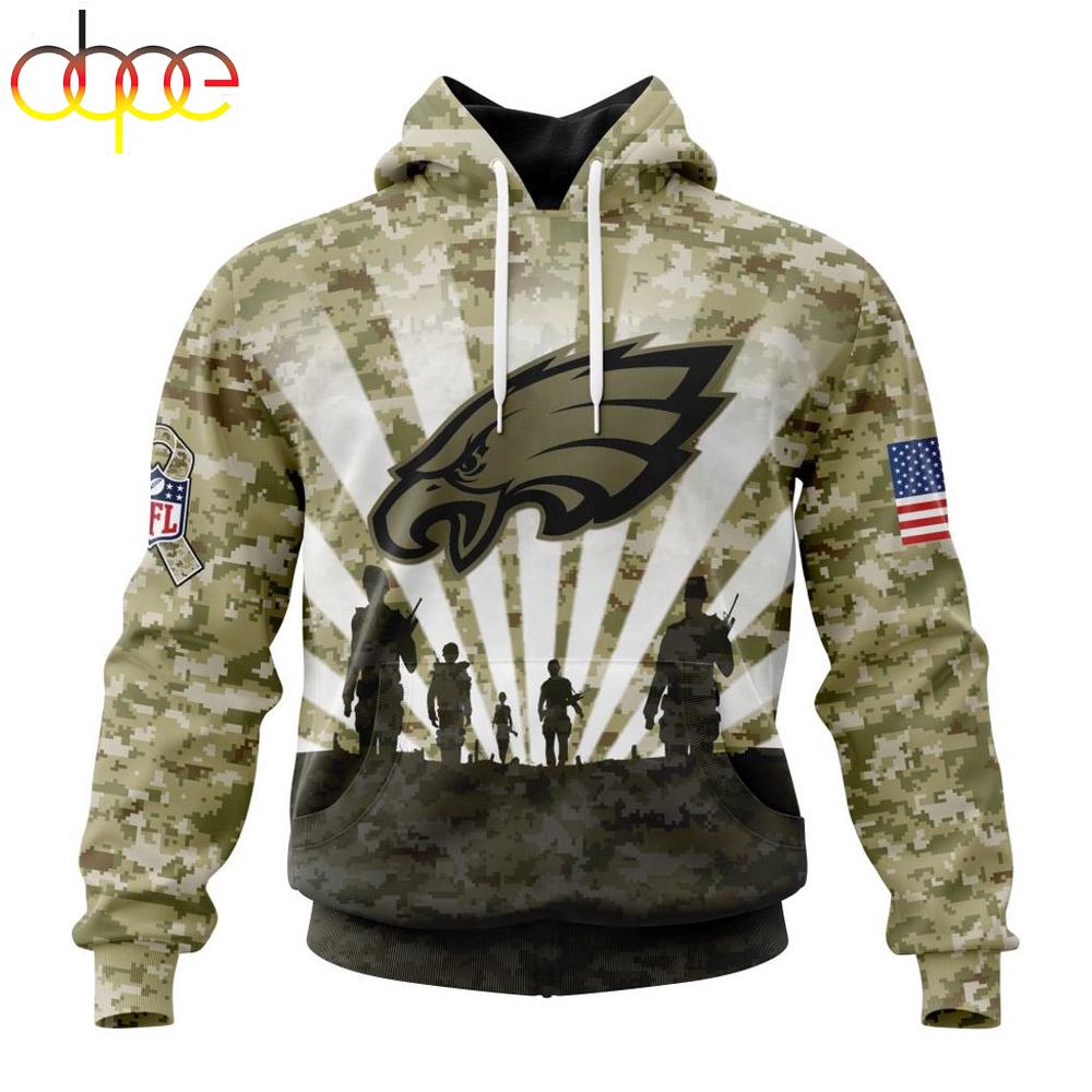 Custom Name And Number NFL Philadelphia Eagles Salute To Service Honor Veterans Hoodie