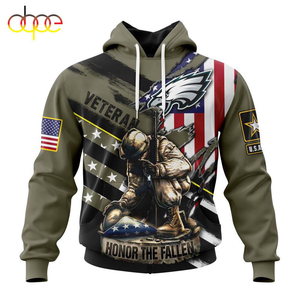 Custom Name And Number NFL Philadelphia Eagles Veterans Honor The Fallen 3D Hoodie Shirt