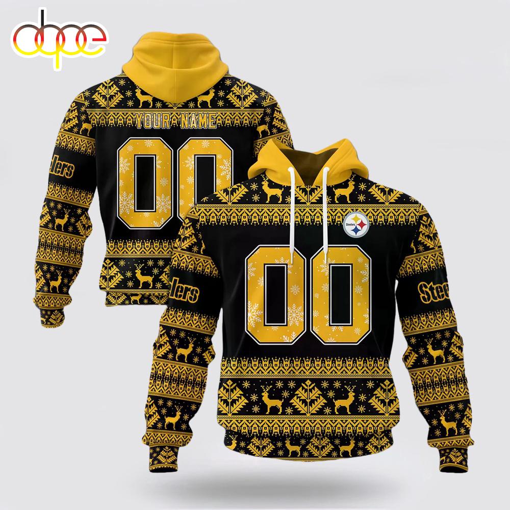 Custom Name And Number NFL Pittsburgh Steelers Christmas Spirit All Over Print Hoodie Shirt