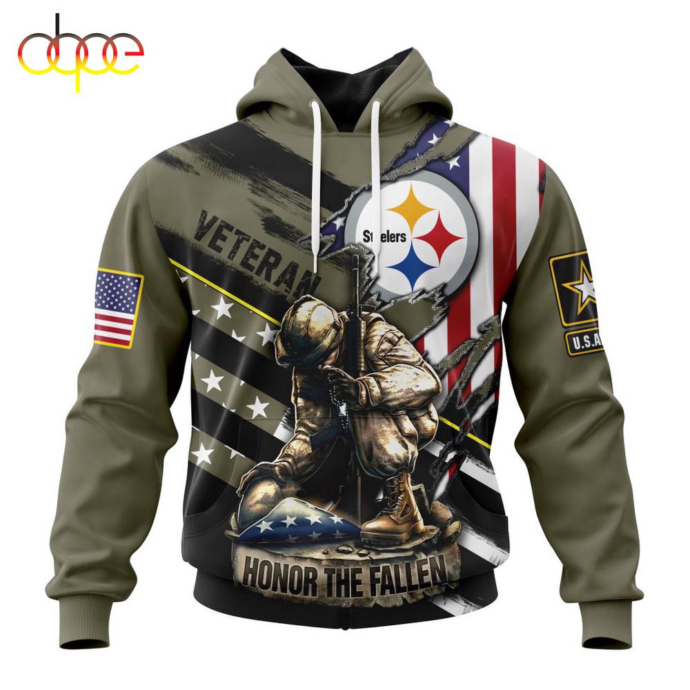 Custom Name And Number NFL Pittsburgh Steelers Veterans Honor The Fallen 3D Hoodie Shirt