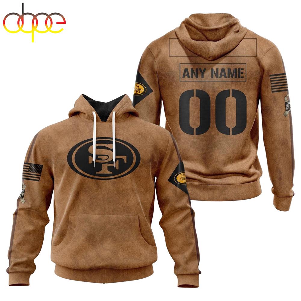 Custom Name And Number NFL San Francisco 49ers Brown All Over Print Hoodie Shirt