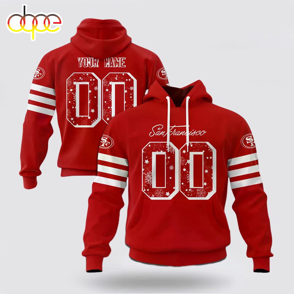 Custom Name And Number NFL San Francisco 49ers Christmas Spirit All Over Print Hoodie Shirt