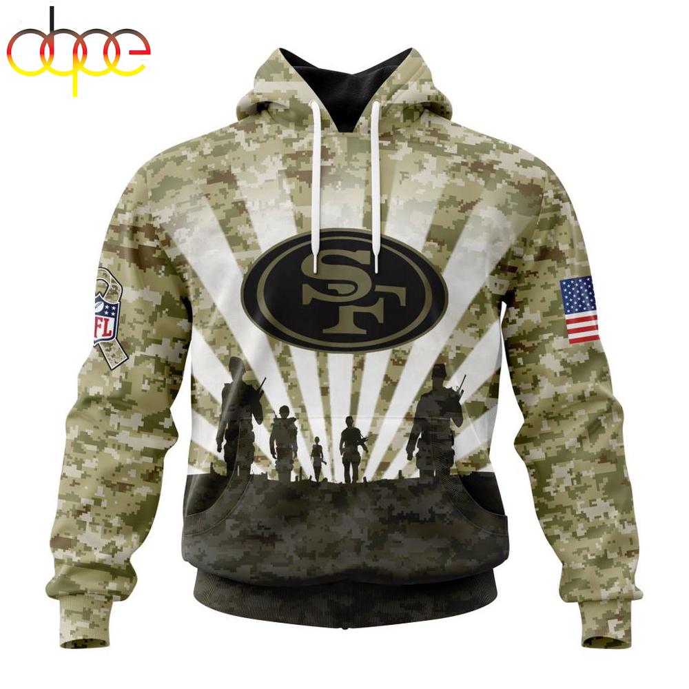 Custom Name And Number NFL San Francisco 49ers Salute To Service Honor Veterans Hoodie