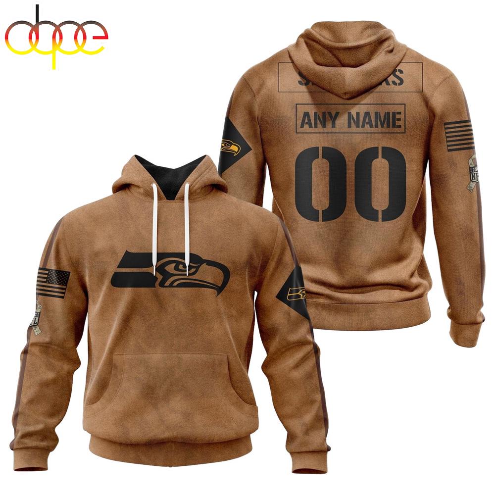 Custom Name And Number NFL Seattle Seahawks Brown All Over Print Hoodie Shirt