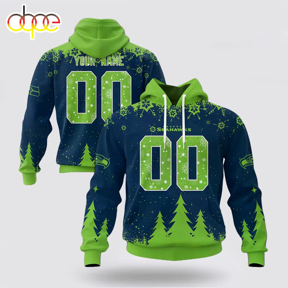 Custom Name And Number NFL Seattle Seahawks Christmas Spirit All Over Print Hoodie Shirt