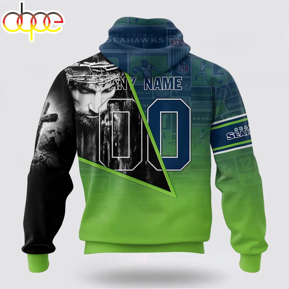 Custom Name And Number NFL Seattle Seahawks God's Blessing All Over Print Hoodie Shirt