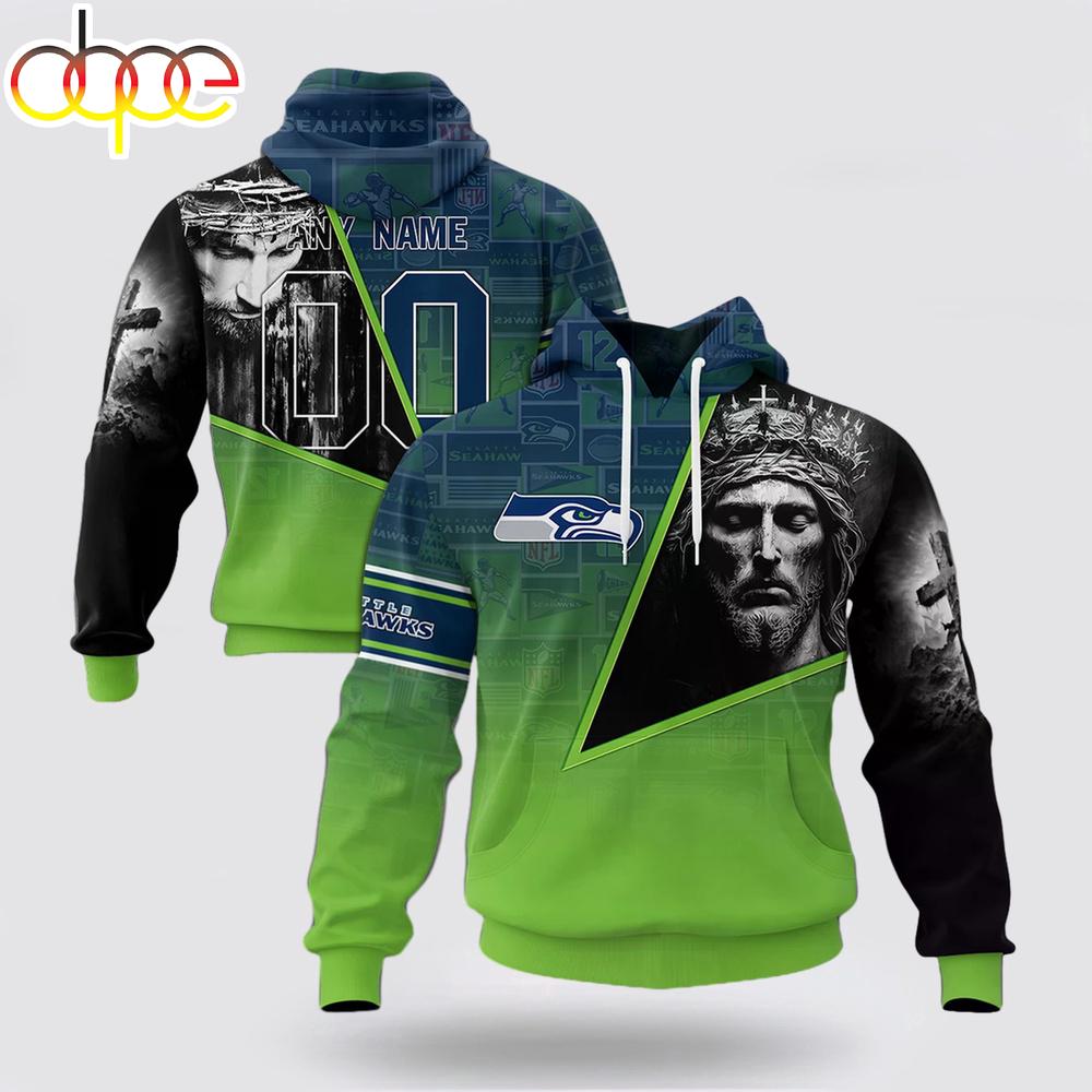 Custom Name And Number NFL Seattle Seahawks God's Blessing All Over Print Hoodie Shirt