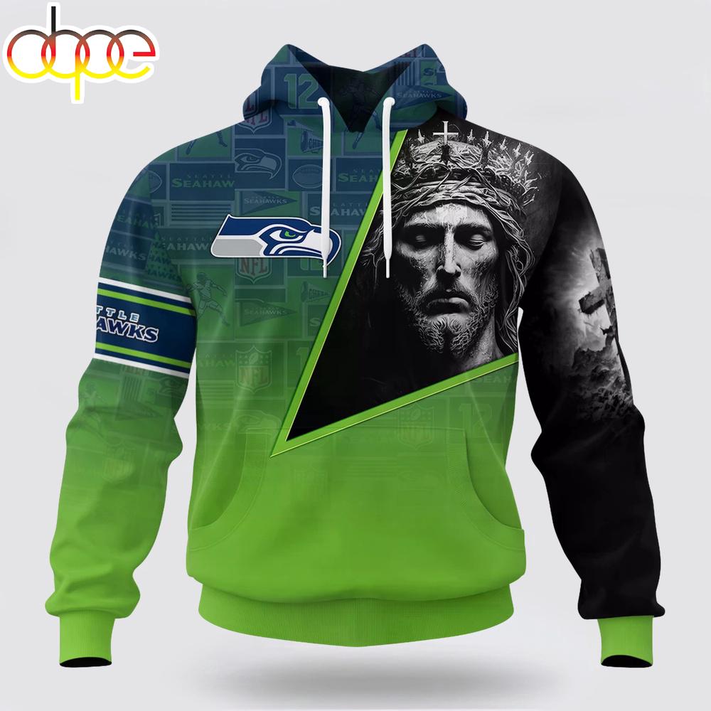 Custom Name And Number NFL Seattle Seahawks God's Blessing All Over Print Hoodie Shirt