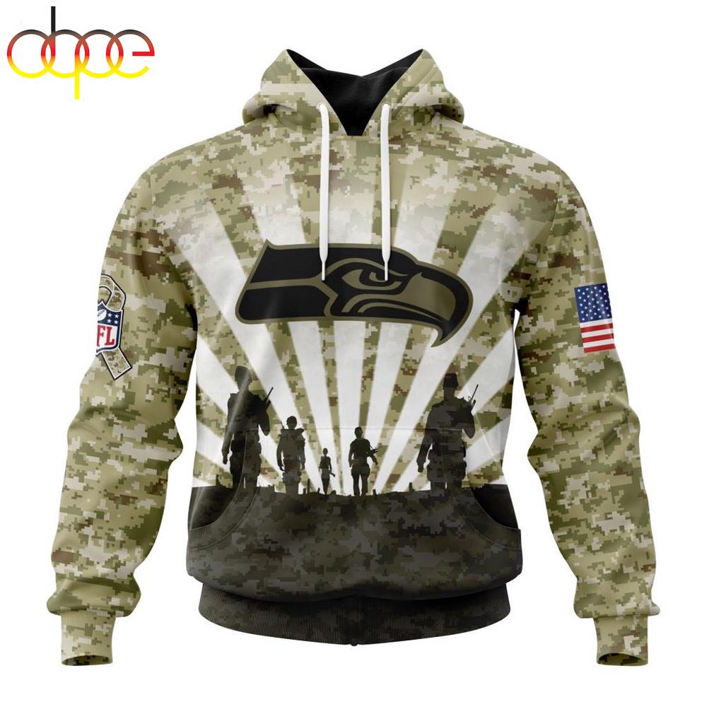 Custom Name And Number NFL Seattle Seahawks Salute To Service Honor Veterans Hoodie