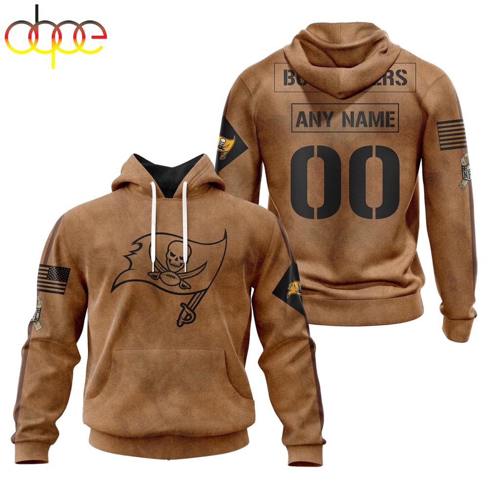 Custom Name And Number NFL Tampa Bay Buccaneers Brown All Over Print Hoodie Shirt