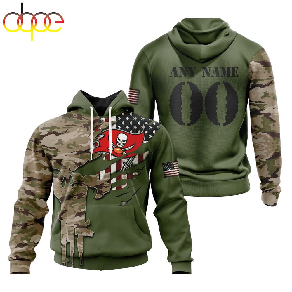 Custom Name And Number NFL Tampa Bay Buccaneers Camo And US Flag 3D Hoodie Shirt