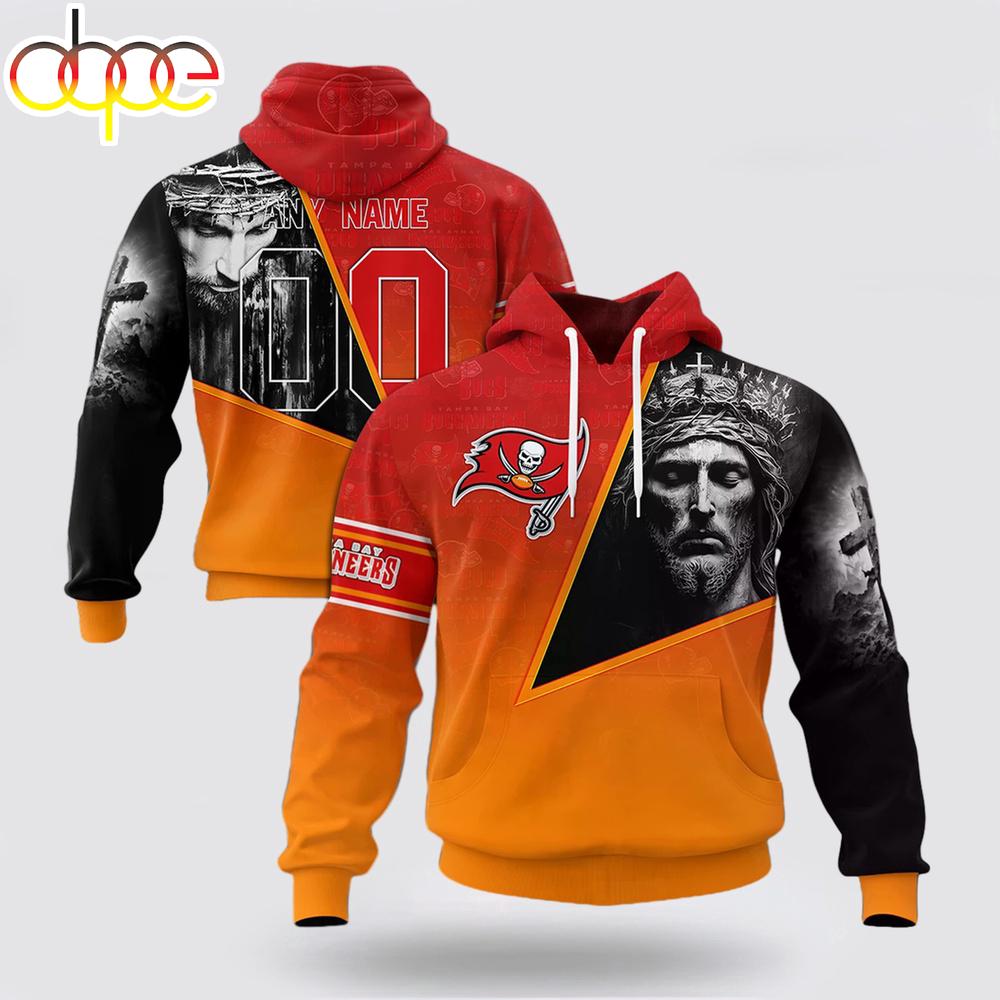 Custom Name And Number NFL Tampa Bay Buccaneers God's Blessing All Over Print Hoodie Shirt