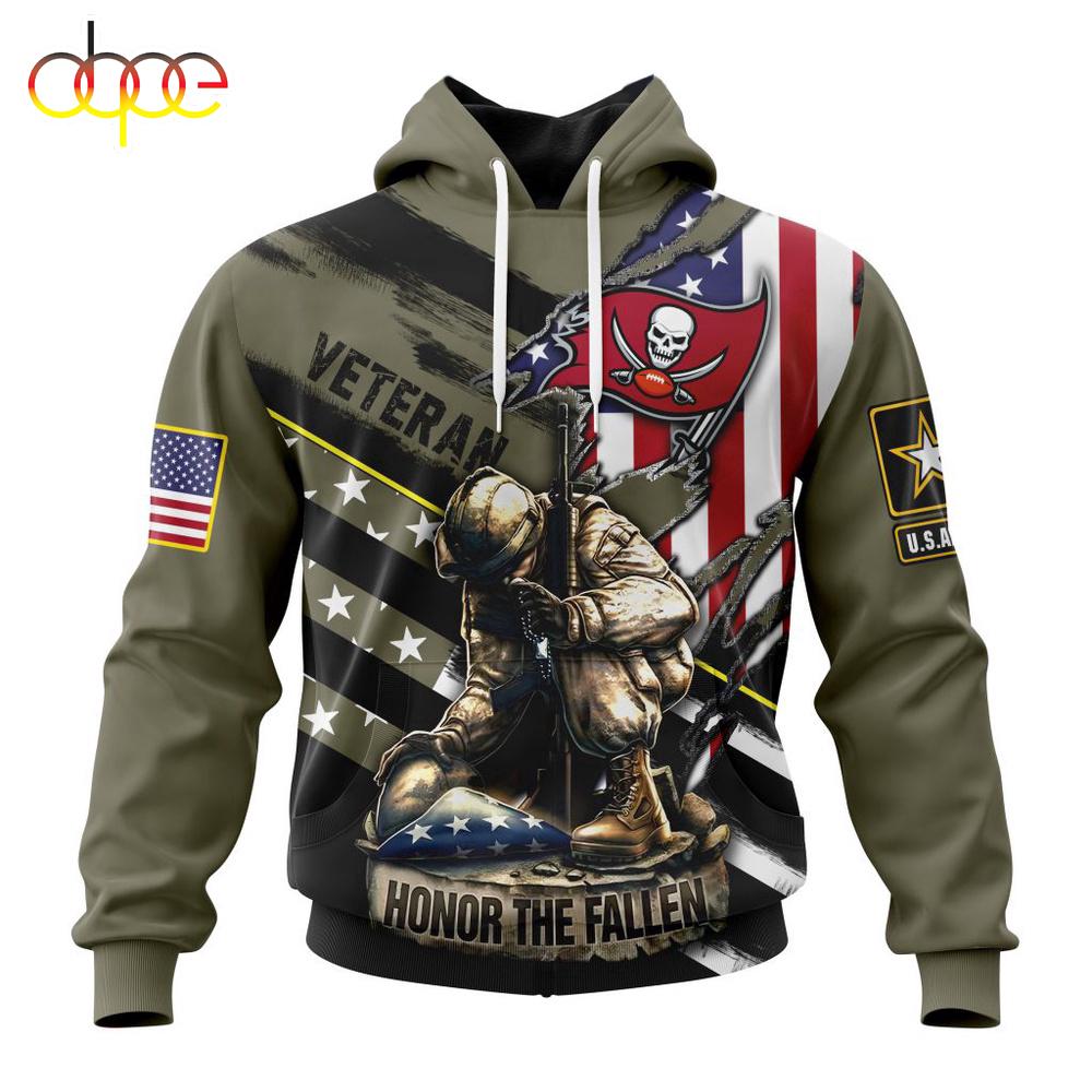 Custom Name And Number NFL Tampa Bay Buccaneers Veterans Honor The Fallen 3D Hoodie Shirt