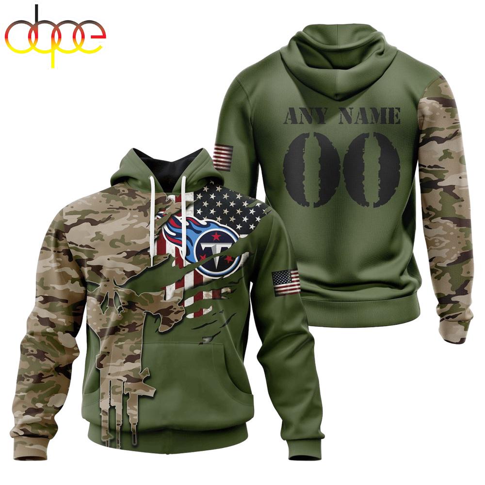 Custom Name And Number NFL Tennessee Titans Camo And US Flag 3D Hoodie Shirt