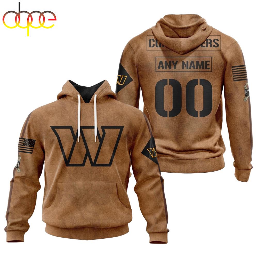 Custom Name And Number NFL Washington Commanders Brown All Over Print Hoodie Shirt