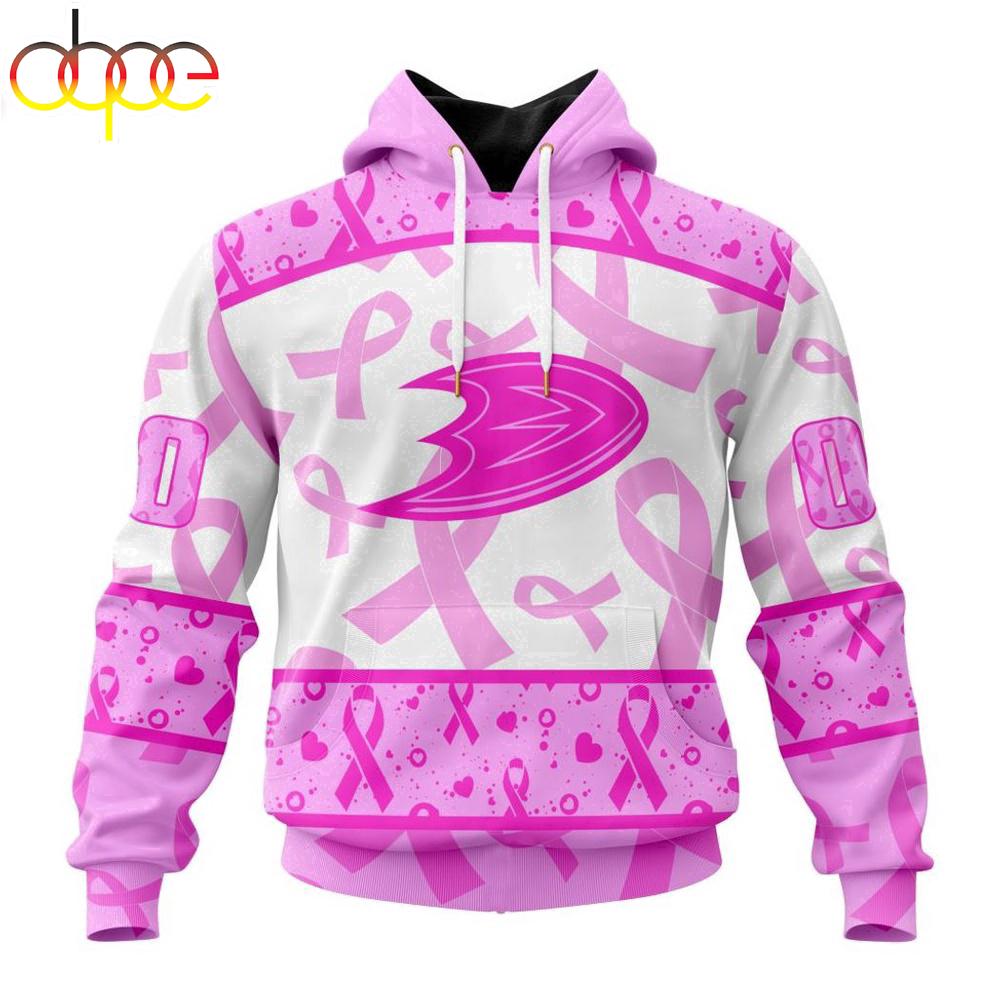 Custom Name And Number NHL Anaheim Ducks Pink October Breast Cancer Awareness 3D Hoodie