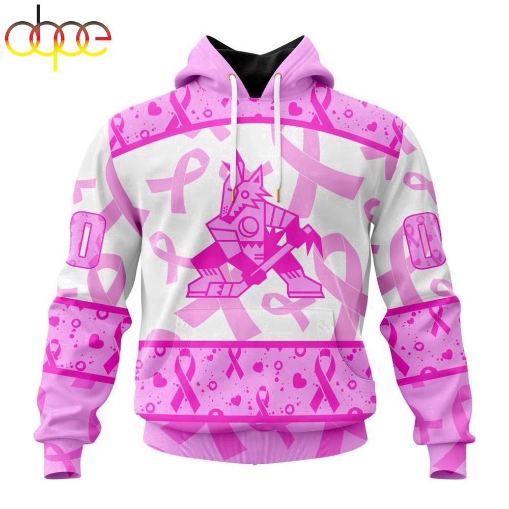 Custom Name And Number NHL Arizona Coyotes Pink October Breast Cancer Awareness 3D Hoodie