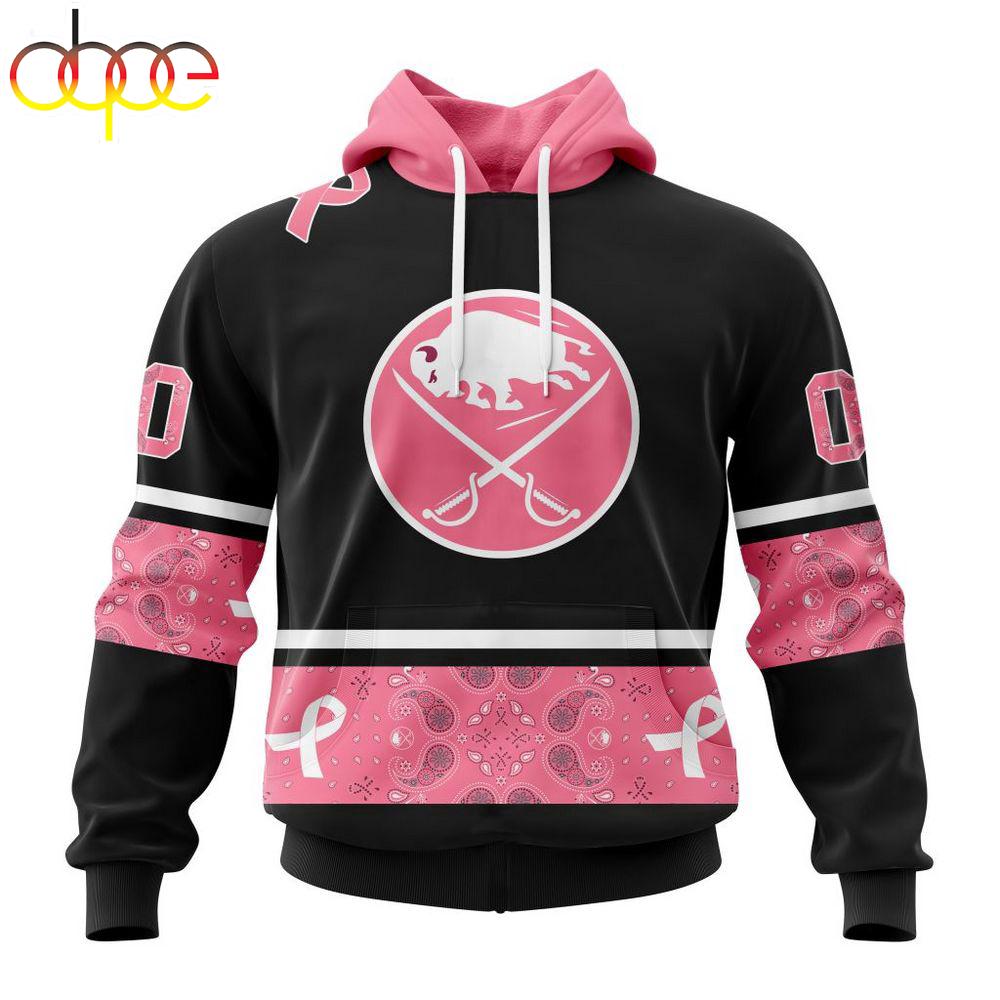 Custom Name And Number NHL Buffalo Sabres Breast Cancer All Over Print Hoodie