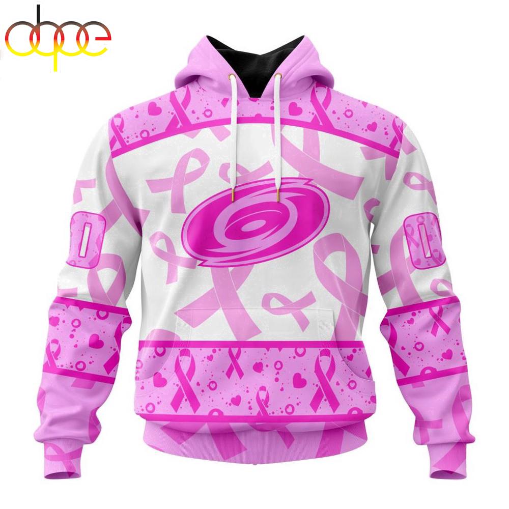 Custom Name And Number NHL Carolina Hurricanes Pink October Breast Cancer Awareness 3D Hoodie