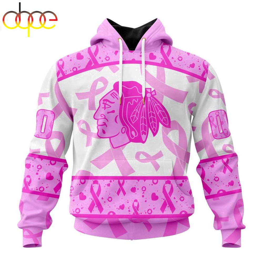 Custom Name And Number NHL Chicago Blackhawks Pink October Breast Cancer Awareness 3D Hoodie