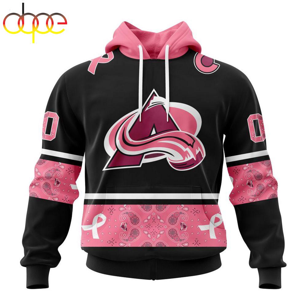 Custom Name And Number NHL Colorado Avalanche Breast Cancer All Over Print Hoodie