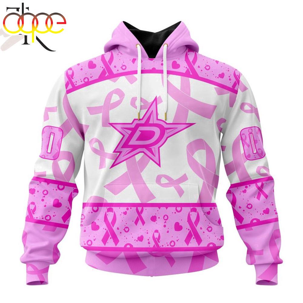 Custom Name And Number NHL Dallas Stars Pink October Breast Cancer Awareness 3D Hoodie