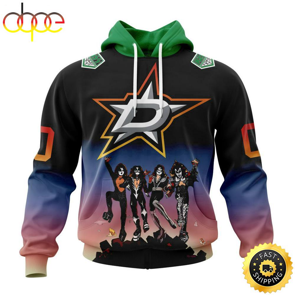 Custom Name And Number NHL Dallas Stars X KISS Band All Over Print Hoodie Shirt
