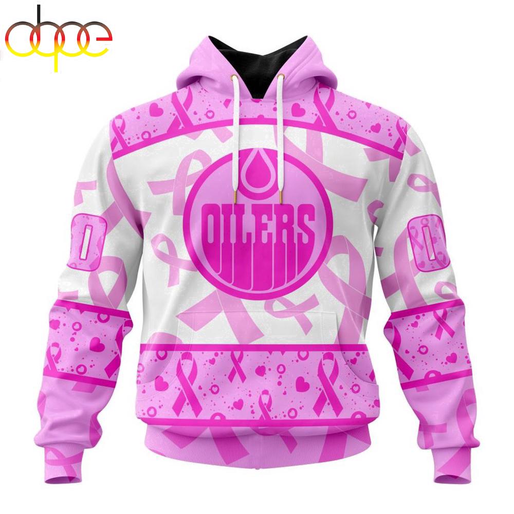 Custom Name And Number NHL Edmonton Oilers Pink October Breast Cancer Awareness 3D Hoodie