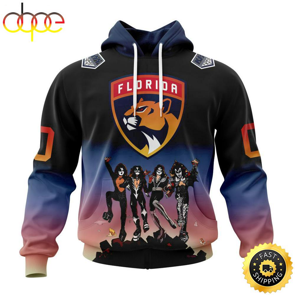 Custom Name And Number NHL Florida Panthers X KISS Band All Over Print Hoodie Shirt
