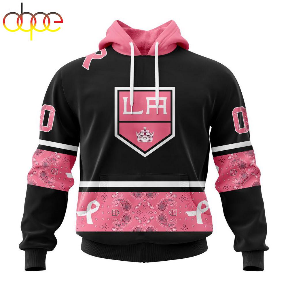 Custom Name And Number NHL Los Angeles Kings Breast Cancer All Over Print Hoodie