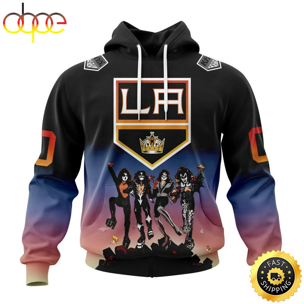 Custom Name And Number NHL Los Angeles Kings X KISS Band All Over Print Hoodie Shirt