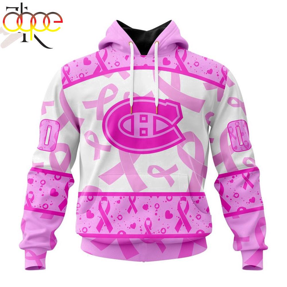Custom Name And Number NHL Montreal Canadiens Pink October Breast Cancer Awareness 3D Hoodie
