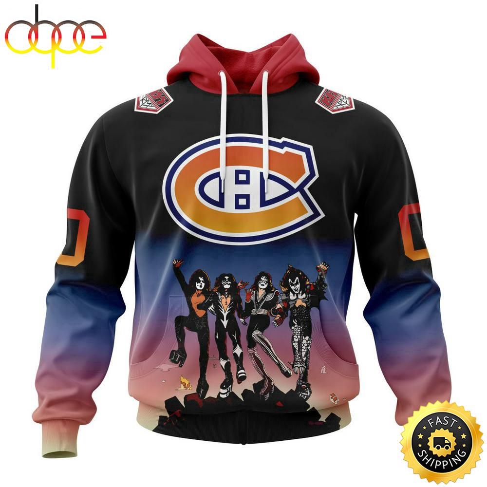 Custom Name And Number NHL Montreal Canadiens X KISS Band All Over Print Hoodie Shirt