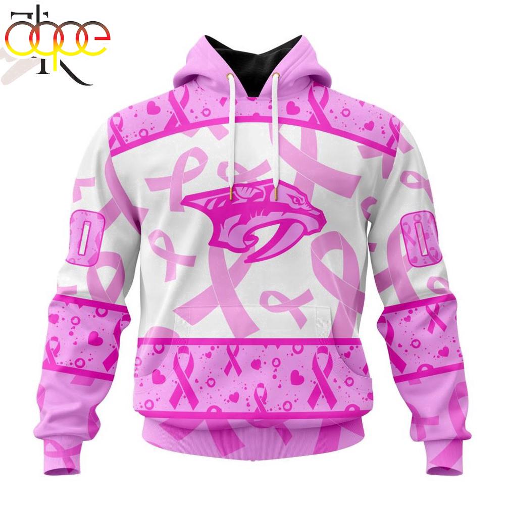 Custom Name And Number NHL Nashville Predators Pink October Breast Cancer Awareness 3D Hoodie