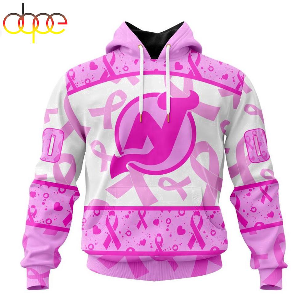 Custom Name And Number NHL New Jersey Devils Pink October Breast Cancer Awareness 3D Hoodie