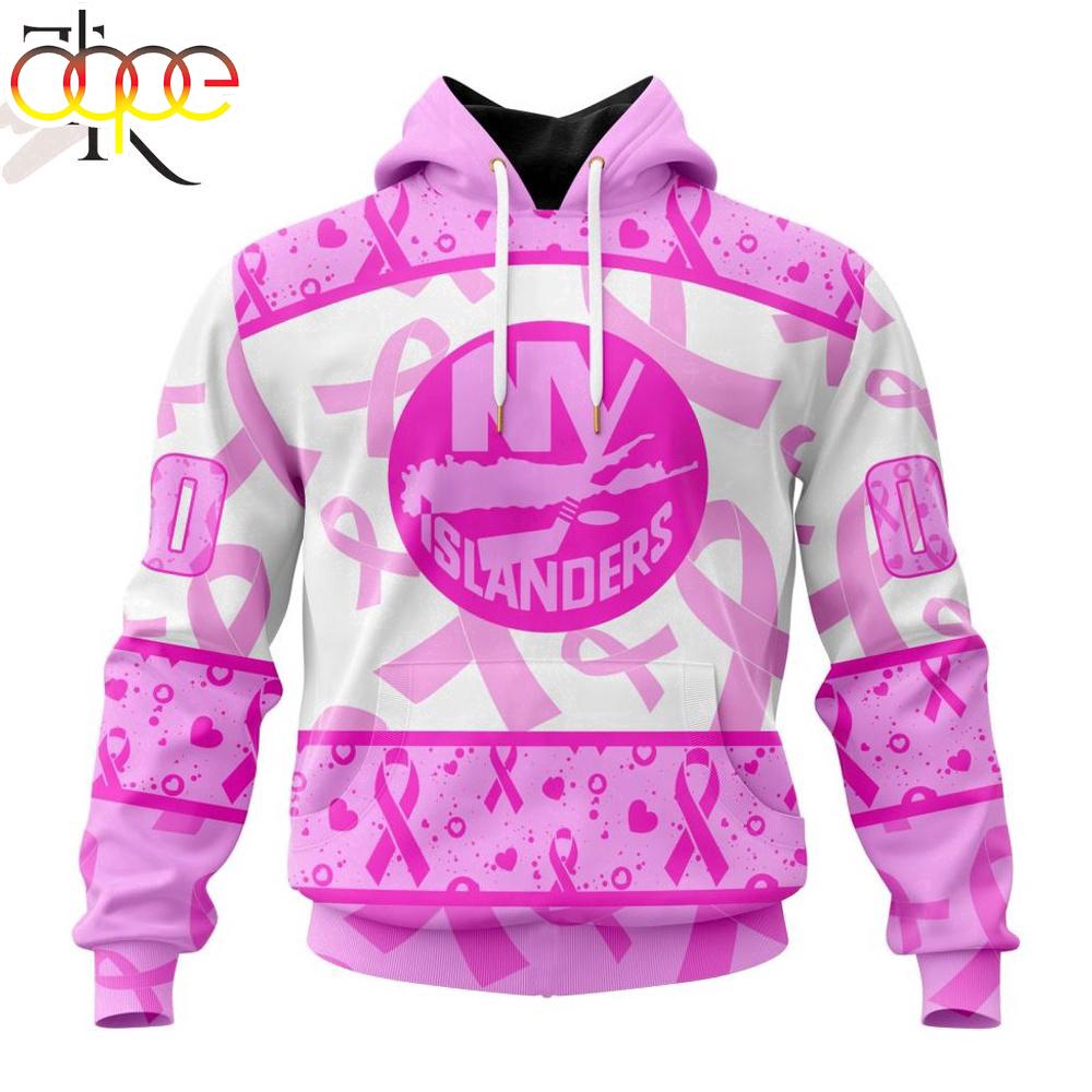 Custom Name And Number NHL New York Islanders Pink October Breast Cancer Awareness 3D Hoodie