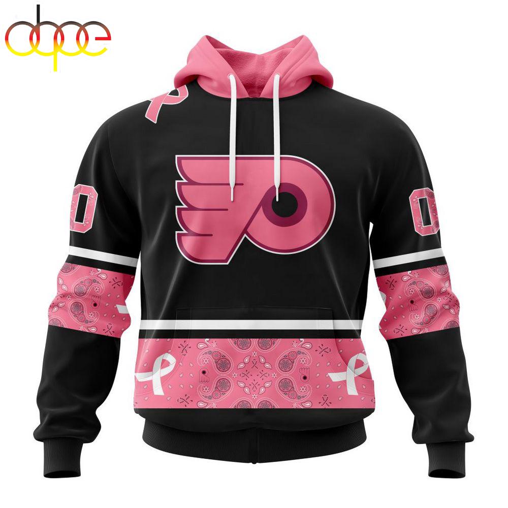 Custom Name And Number NHL Philadelphia Flyers Breast Cancer All Over Print Hoodie